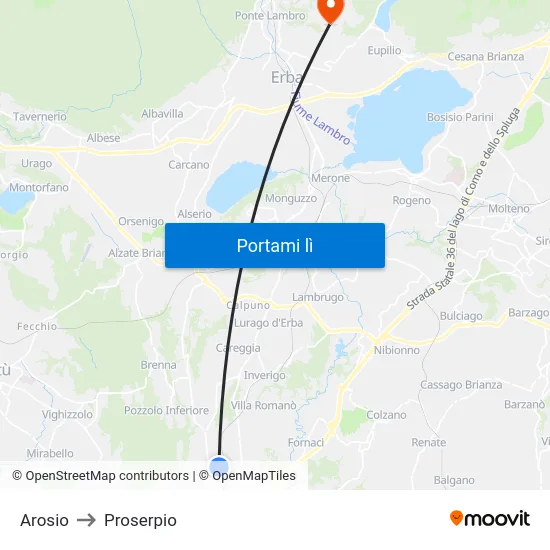 Arosio to Proserpio map