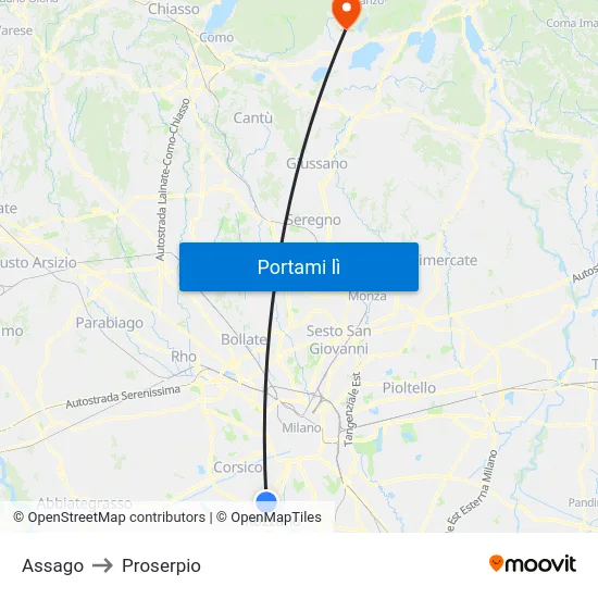 Assago to Proserpio map