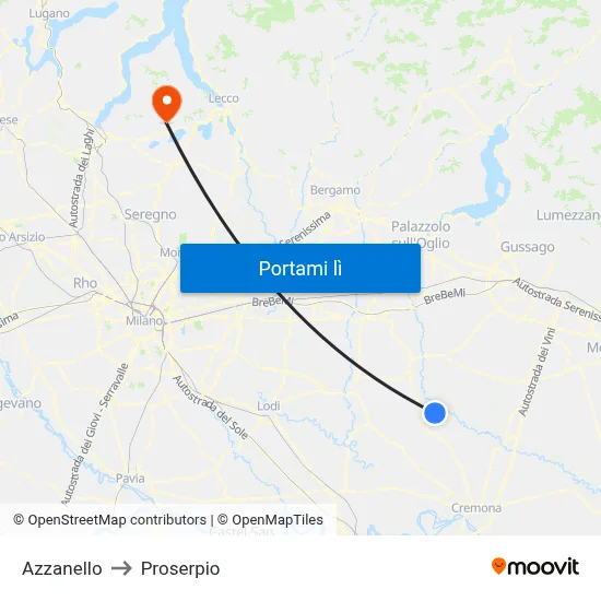 Azzanello to Proserpio map