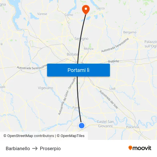 Barbianello to Proserpio map
