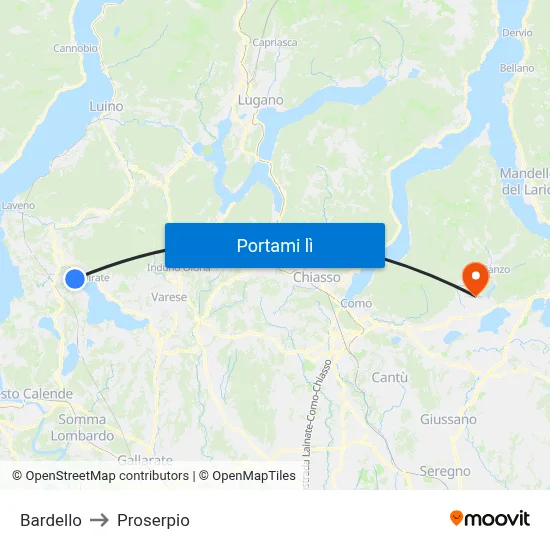Bardello to Proserpio map