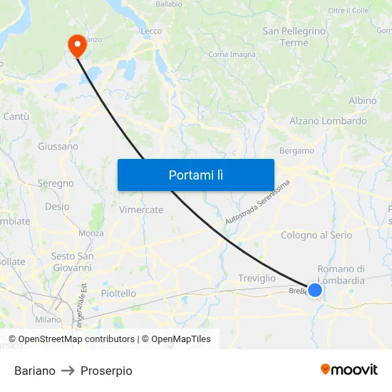 Bariano to Proserpio map