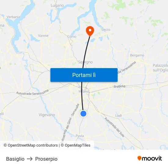 Basiglio to Proserpio map