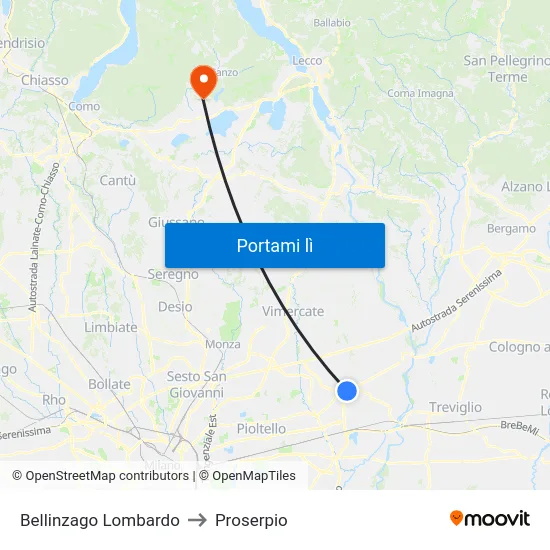 Bellinzago Lombardo to Proserpio map