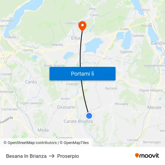Besana In Brianza to Proserpio map