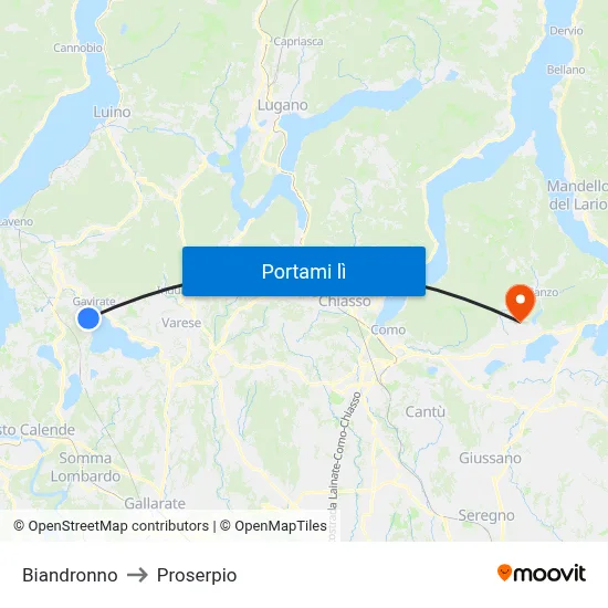 Biandronno to Proserpio map