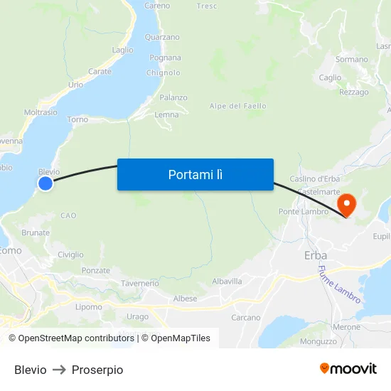 Blevio to Proserpio map