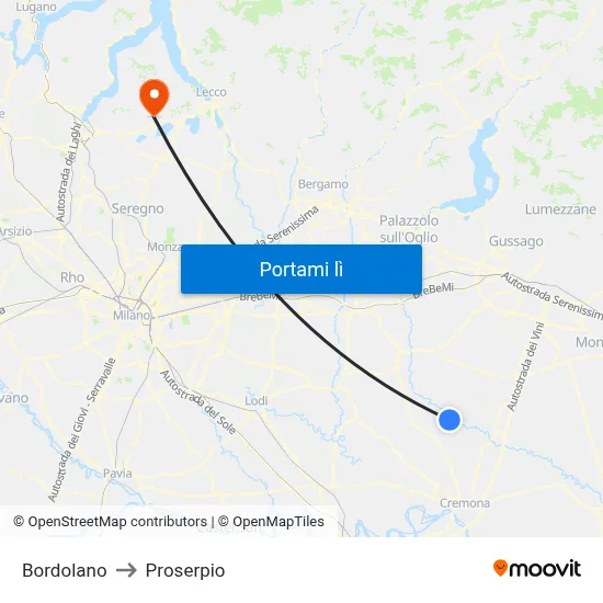 Bordolano to Proserpio map