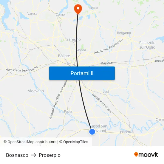 Bosnasco to Proserpio map
