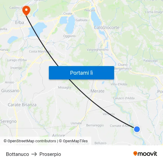 Bottanuco to Proserpio map