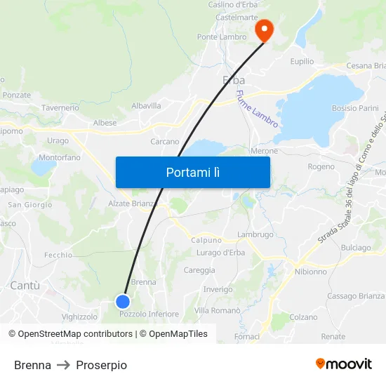 Brenna to Proserpio map