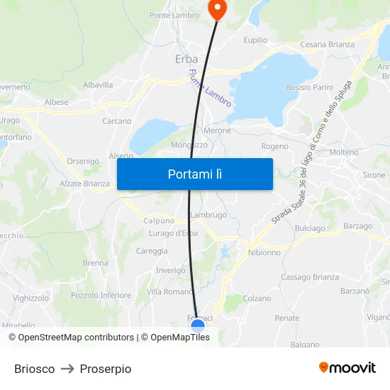 Briosco to Proserpio map