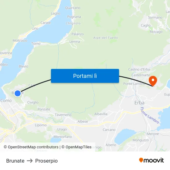 Brunate to Proserpio map