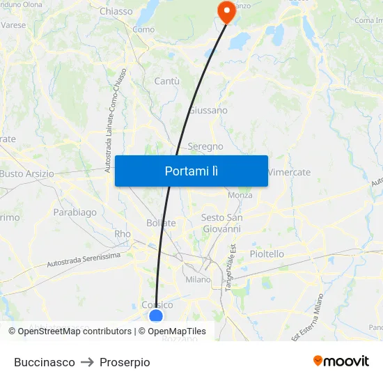 Buccinasco to Proserpio map