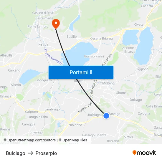 Bulciago to Proserpio map