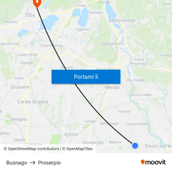 Busnago to Proserpio map