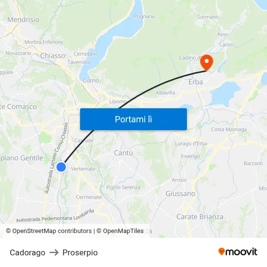 Cadorago to Proserpio map