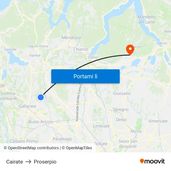 Cairate to Proserpio map