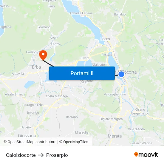 Calolziocorte to Proserpio map