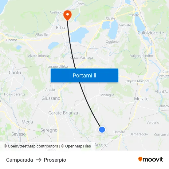 Camparada to Proserpio map