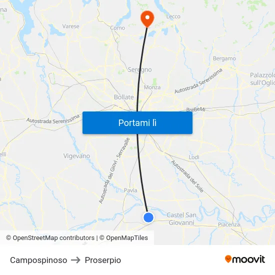 Campospinoso to Proserpio map