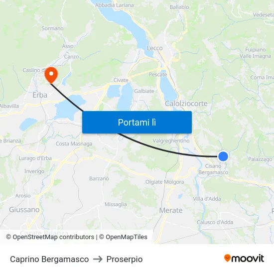 Caprino Bergamasco to Proserpio map