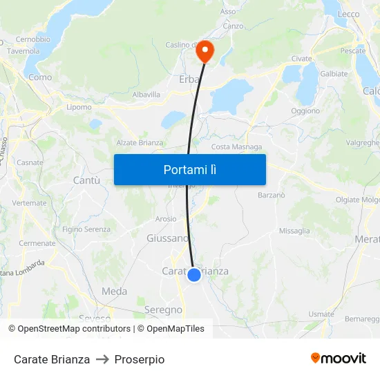 Carate Brianza to Proserpio map