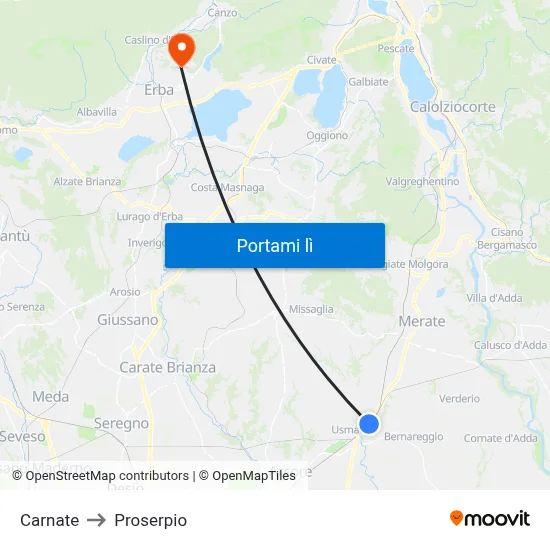 Carnate to Proserpio map