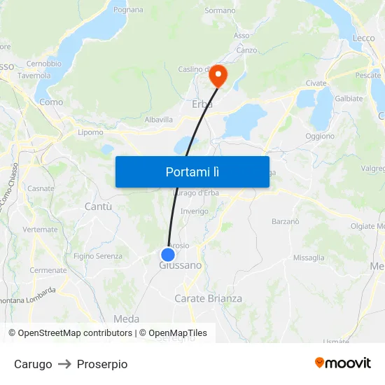 Carugo to Proserpio map