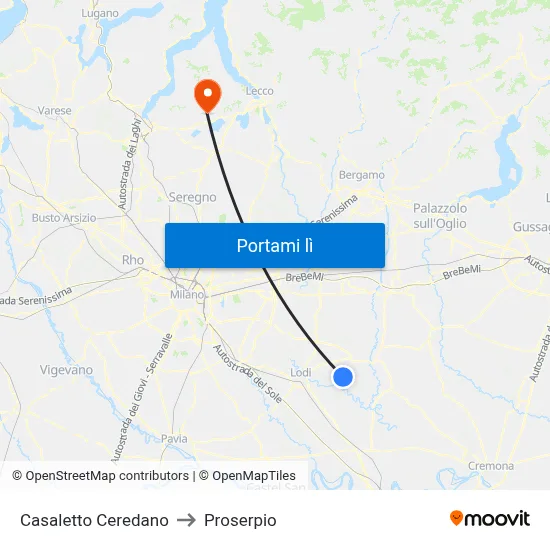 Casaletto Ceredano to Proserpio map