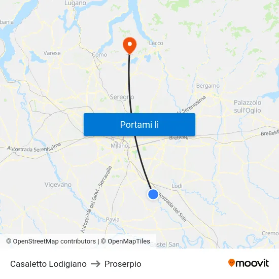 Casaletto Lodigiano to Proserpio map