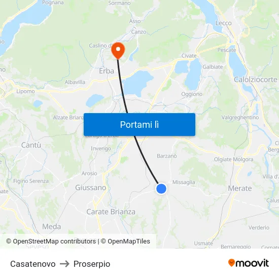 Casatenovo to Proserpio map