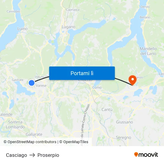 Casciago to Proserpio map