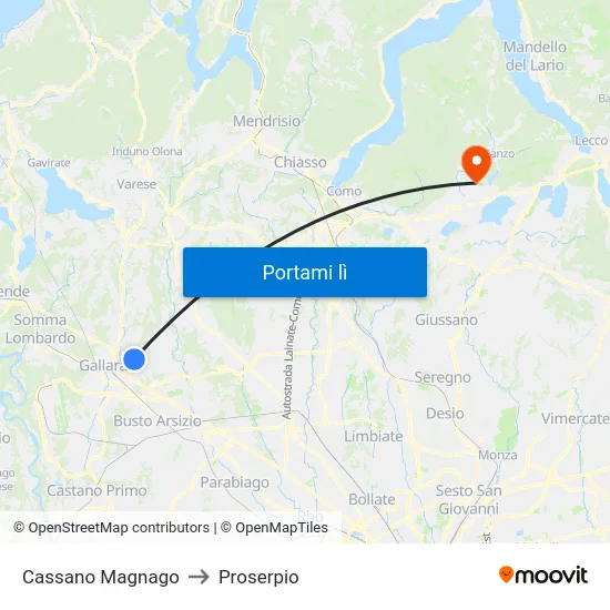 Cassano Magnago to Proserpio map