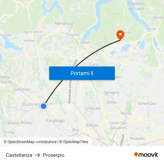 Castellanza to Proserpio map
