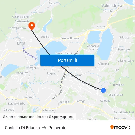 Castello Di Brianza to Proserpio map