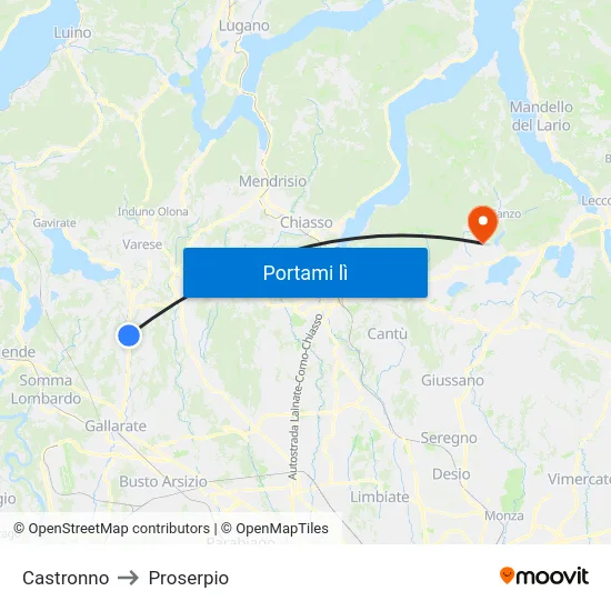 Castronno to Proserpio map