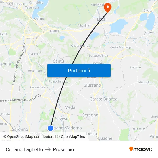 Ceriano Laghetto to Proserpio map