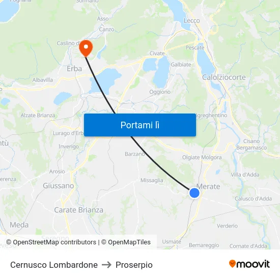 Cernusco Lombardone to Proserpio map