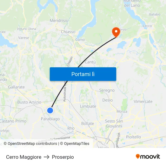 Cerro Maggiore to Proserpio map