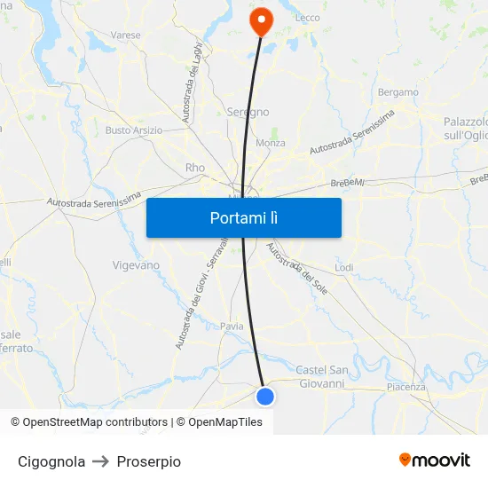 Cigognola to Proserpio map