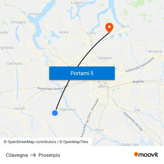 Cilavegna to Proserpio map