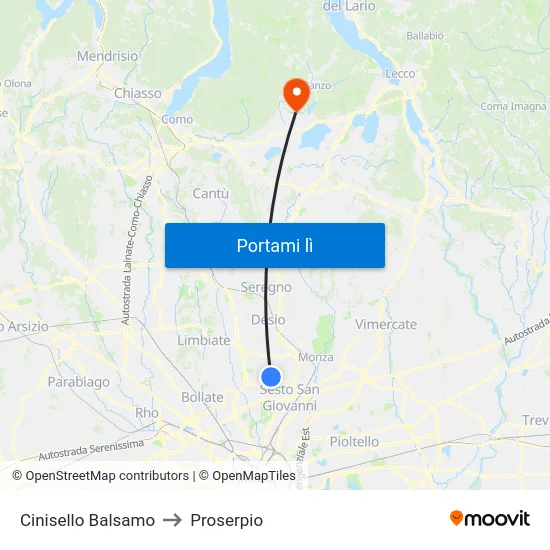 Cinisello Balsamo to Proserpio map