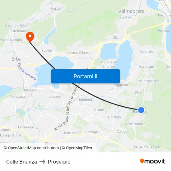 Colle Brianza to Proserpio map