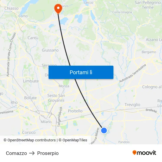 Comazzo to Proserpio map