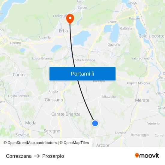 Correzzana to Proserpio map