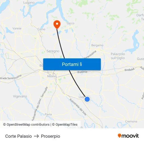 Corte Palasio to Proserpio map