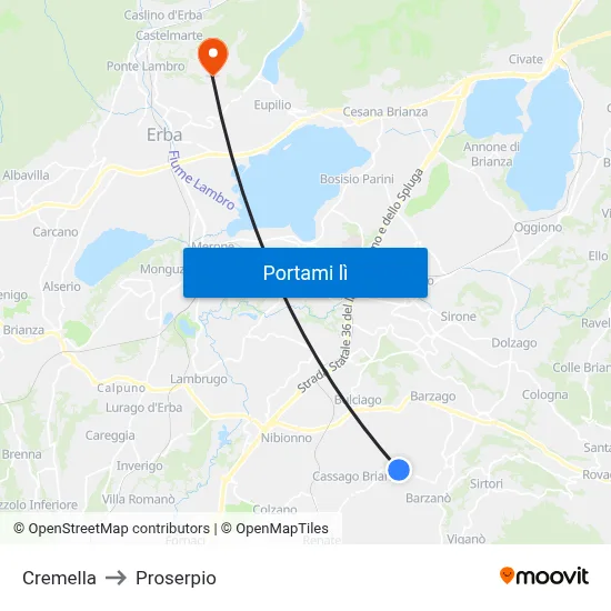 Cremella to Proserpio map