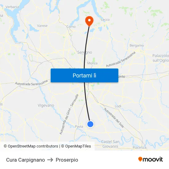 Cura Carpignano to Proserpio map