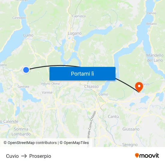 Cuvio to Proserpio map